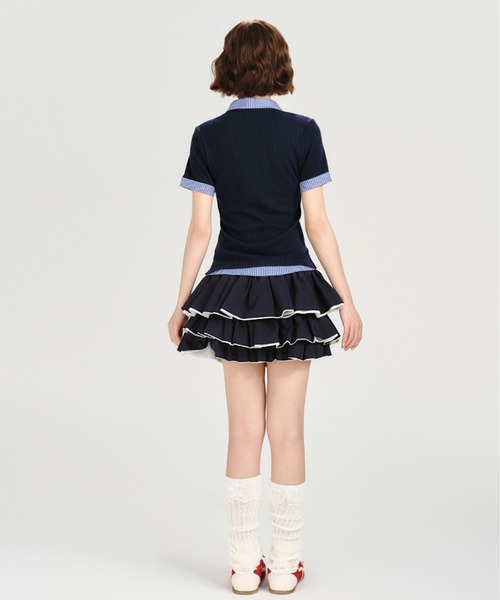 tシャツ ポロカラー レイヤードデザイン 半袖トップス GH25s080「Girlyhalo」 レディース セール】ポロカラー レイヤードデザイン 半袖トップス GH25s080