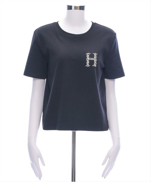 CLEAR BASIC（クリアベーシック）の「ビジューロゴ付きTシャツ[着回し力抜群 大人 カジュアル]（Tシャツ/カットソー・レディース・ブラック/オフホワイト・F）」の15枚目の写真