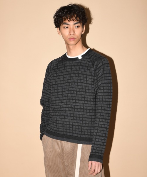 SUPERTHANKS(スーパーサンクス)の「グラフ チェック クルーナックニット/Graph check Knit Crew-neck(ニット/セーター・メンズ・ブラウン/グレー/チャコールグレー/ブラック×ブラック・M/L)」の3枚目の写真