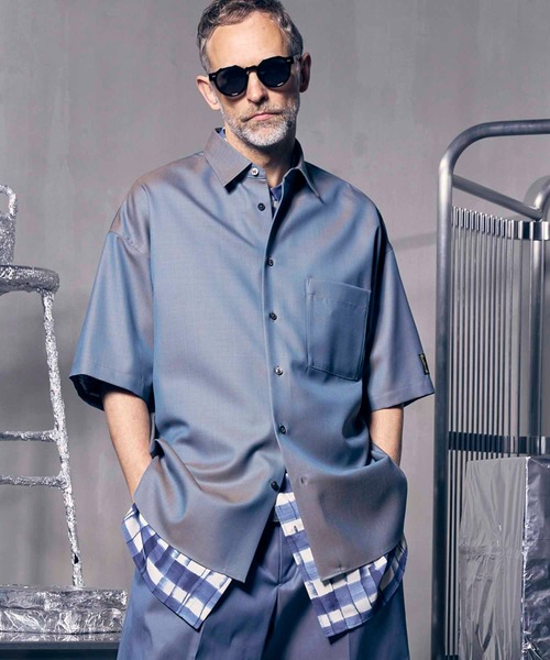 UNISEX》4 Colors Chambray Washable Wool Prime-Over Regular Collar