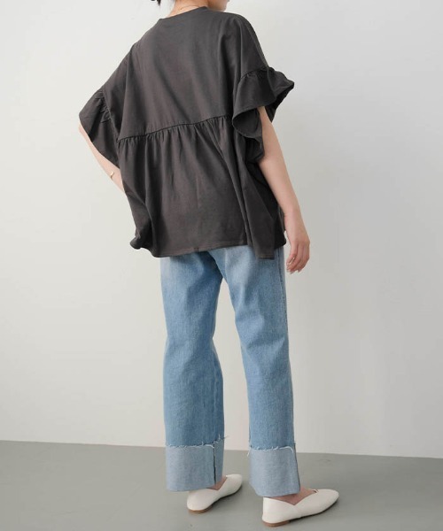 aquagarage(アクアガレージ)の「フリルギャザーカットソー レディース(Tシャツ/カットソー・レディース・ブラック/チャコール/コーラル/アイボリー・M)」の8枚目の写真