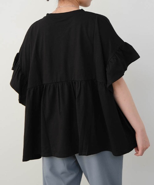 aquagarage(アクアガレージ)の「フリルギャザーカットソー レディース(Tシャツ/カットソー・レディース・ブラック/チャコール/コーラル/アイボリー・M)」の6枚目の写真