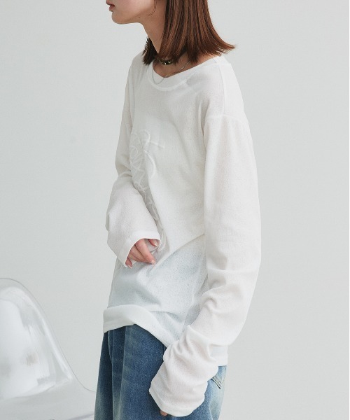 ad thie(アドティエ)の「フラワーモチーフ 発泡プリント シアーカットソー(Tシャツ/カットソー・レディース・オフホワイト・FREE)」の9枚目の写真