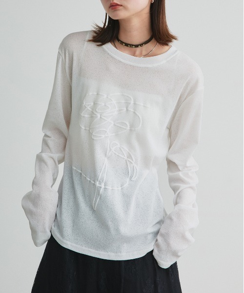 ad thie(アドティエ)の「フラワーモチーフ 発泡プリント シアーカットソー(Tシャツ/カットソー・レディース・オフホワイト・FREE)」の15枚目の写真