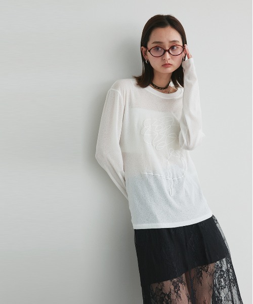 ad thie(アドティエ)の「フラワーモチーフ 発泡プリント シアーカットソー(Tシャツ/カットソー・レディース・オフホワイト・FREE)」の18枚目の写真