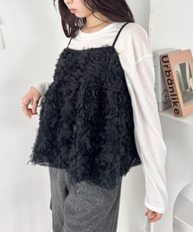 キャミソール（ブラック/黒色系・花柄・ボタニカル柄）ファッション