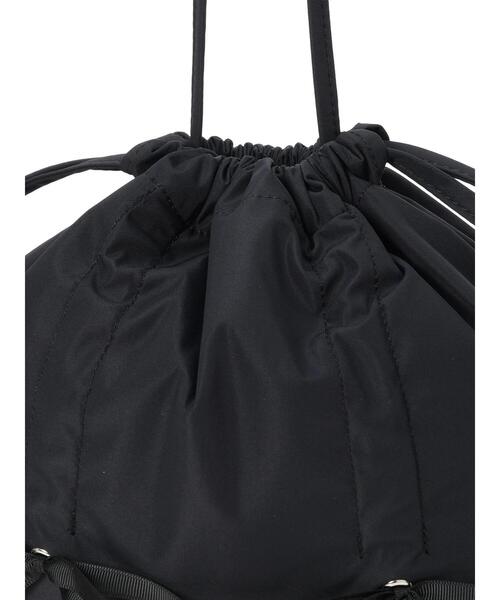 ehka sopo（エヘカソポ）の「リボンシャーリング巾着バッグ（ハンドバッグ・レディース・カーキ/ブラック/オフホワイト・F）」の7枚目の写真