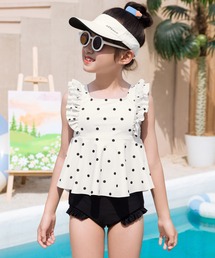 TeddyShop（テディショップ）の「キッズ水着 ドット柄ハシゴバックフリルペプラムビキニ 上下2点セット（水着）」