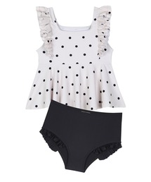 TeddyShop（テディショップ）の「キッズ水着 ドット柄ハシゴバックフリルペプラムビキニ 上下2点セット（水着）」