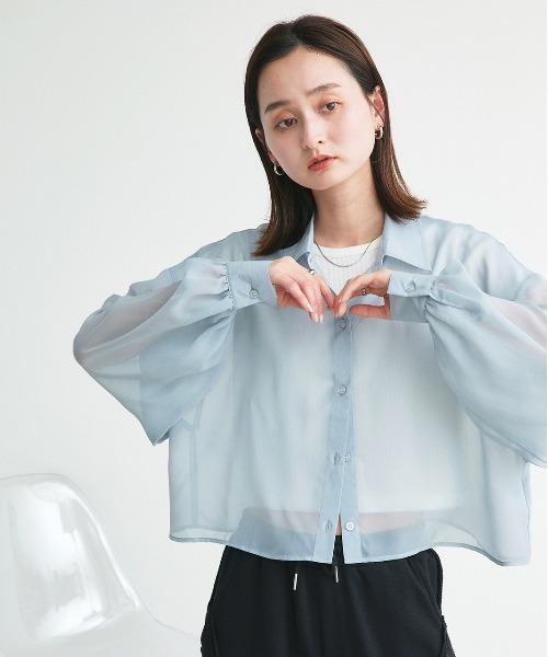 ad thie（アドティエ）の「ショート丈シアーシャツ 半袖リブTシャツセット（シャツ/ブラウス・レディース・ライトグレー/ピンク/オフホワイト/ブラック/ライトブルー・FREE）」の21枚目の写真