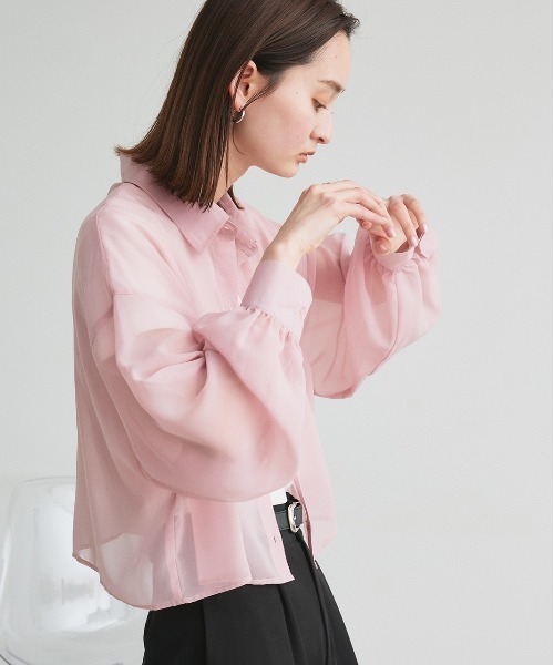 ad thie（アドティエ）の「ショート丈シアーシャツ 半袖リブTシャツセット（シャツ/ブラウス・レディース・ライトグレー/ピンク/オフホワイト/ブラック/ライトブルー・FREE）」の16枚目の写真