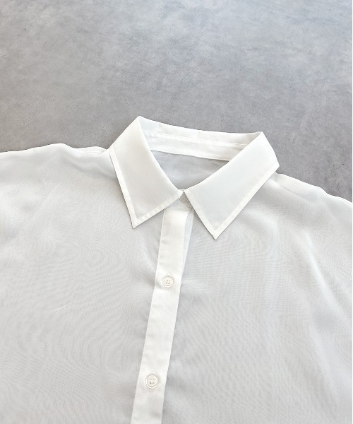 ad thie（アドティエ）の「ショート丈シアーシャツ 半袖リブTシャツセット（シャツ/ブラウス・レディース・ライトグレー/ピンク/オフホワイト/ブラック/ライトブルー・FREE）」の8枚目の写真