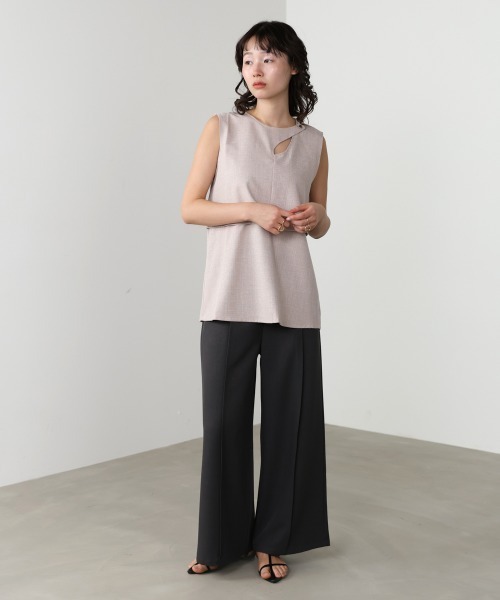 Bab（バブ）の「レイヤード風ノースリーブブラウス（シャツ/ブラウス・レディース・ベージュ/ライトグレー/チャコールグレー・M）」の5枚目の写真