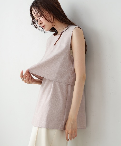Bab（バブ）の「レイヤード風ノースリーブブラウス（シャツ/ブラウス・レディース・ベージュ/ライトグレー/チャコールグレー・M）」の10枚目の写真