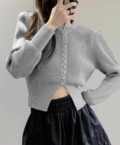 shoppinggo(ショッピングゴー)の「ニットセーター レディース ボダン付き(ニット/セーター・レディース・ブラック/グレー/ライトイエロー/ホワイト/キャメル/ワインレッド・FREE)」の4枚目の写真