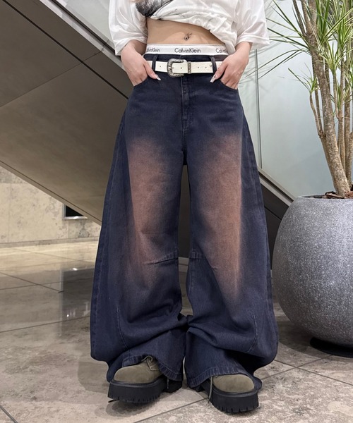 clane ワイド　デニム　パンツ　0 未使用タグ付き ワイドカーブカラーデニム（デニムパンツ）｜sedacle（セダクル