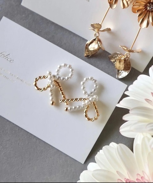 【TATIANA】Ribbon Pearl Ball Earring EC3058〜ピアス★韓国発 TATIANA】Ribbon Pearl Ball Earring (TATIANA/ピアス) EC3058