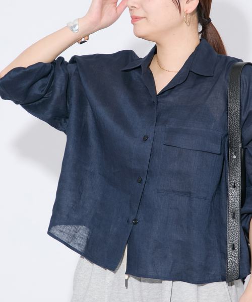 JOURNAL STANDARD(ジャーナルスタンダード)の「《追加2》リネンレギュラーロールアップシャツ(シャツ/ブラウス・レディース・ホワイト/ネイビー/イエロー・FREE)」の3枚目の写真
