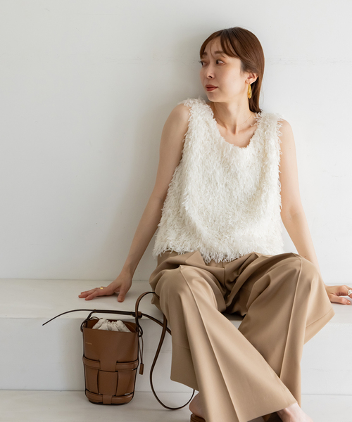 追加》【洗える】フェザーヤーンタンクトッププルオーバー（シャツ