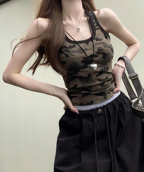 VIBGYOR（ヴィブジョー）の「【lulufa】カップ付きアソート柄タンクトップ カモフラ 迷彩/レオパード ヒョウ柄(CZ)（タンクトップ・レディース・カモフラージュ/レオパード・FREE）」の4枚目の写真