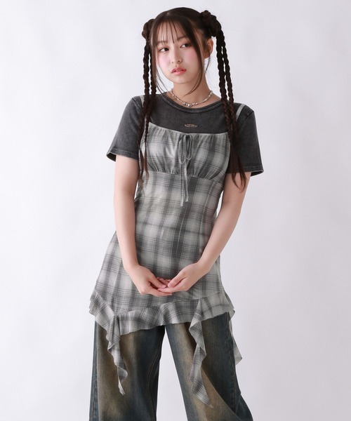 repipi armario（レピピ アルマリオ）の「チェックアシメキャミワンピース（ワンピース・キッズ・ベージュ/ブラック・MEDIUM/LARGE）」の2枚目の写真