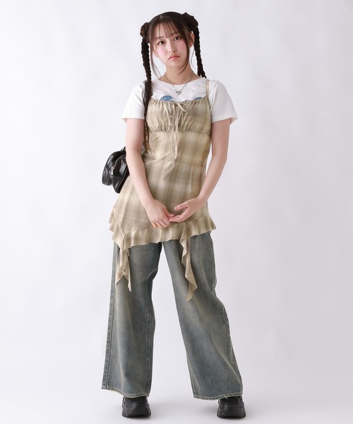 repipi armario（レピピ アルマリオ）の「チェックアシメキャミワンピース（ワンピース・キッズ・ベージュ/ブラック・MEDIUM/LARGE）」の4枚目の写真