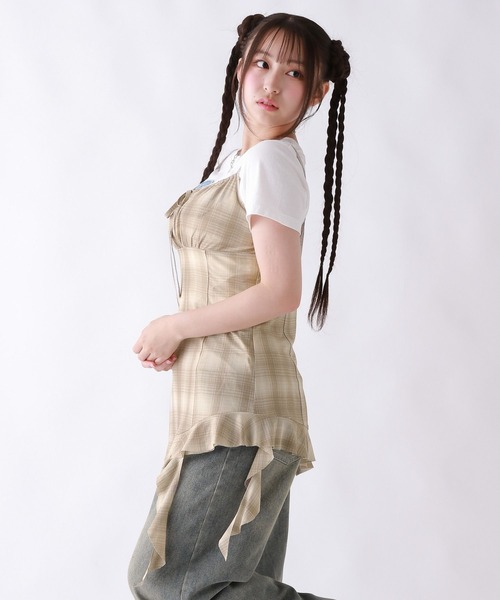 repipi armario（レピピ アルマリオ）の「チェックアシメキャミワンピース（ワンピース・キッズ・ベージュ/ブラック・MEDIUM/LARGE）」の5枚目の写真