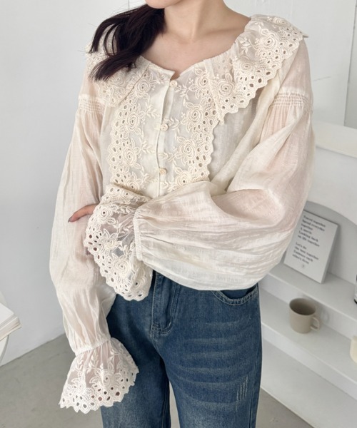 セール】ヴィンテージレースフリルブラウス（シャツ/ブラウス
