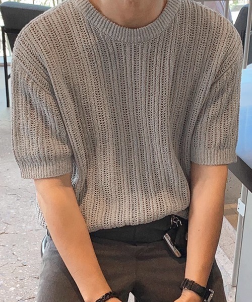 [NOWLE] полупрозрачный вязаный топ с коротким рукавом Samar Knit