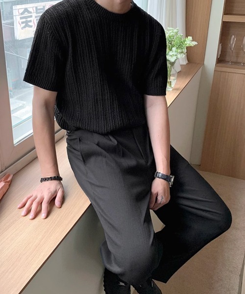 NOWLE(ノウル)の「【NOWLE】リラックスフィット 透かし編み 半袖 サマー ニット(ニット/セーター・メンズ・ブラック/グレー・LARGE/X-LARGE/MEDIUM)」の12枚目の写真