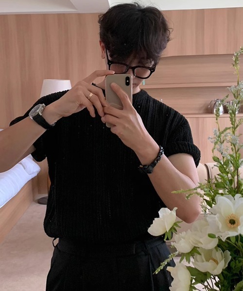 NOWLE(ノウル)の「【NOWLE】リラックスフィット 透かし編み 半袖 サマー ニット(ニット/セーター・メンズ・ブラック/グレー・LARGE/X-LARGE/MEDIUM)」の5枚目の写真