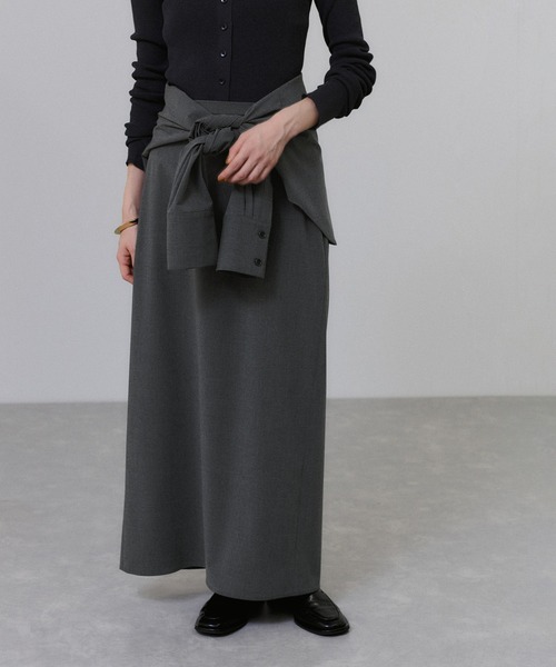 ADAM ET ROPE'(アダムエロペ)の「【一部WEB限定カラー】・【接触冷感】マルチWAYレイヤードシャツスカート(スカート・レディース・ブラック/グレー/ブルー系その他3・36/38)」の1枚目の写真