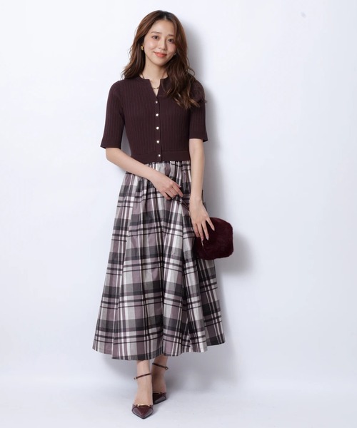 【新品未使用タグ付き】JUSGLITTY チェックスカートドッキングワンピース チェックスカートドッキングワンピース（ワンピース