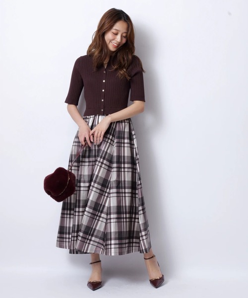 JUSGLITTY チェックスカートドッキングワンピース チェックスカートドッキングワンピース（ワンピース