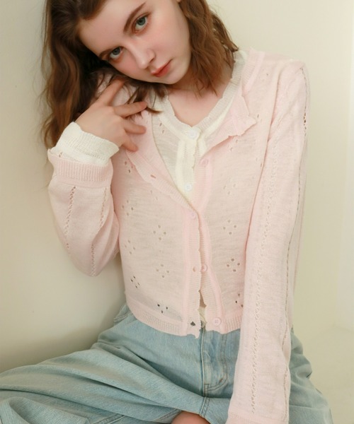 mic by Olu.（ミックバイオルドット）の「パンチングカーディガン（カーディガン/ボレロ・レディース・ホワイト/ピンク/ブルー・FREE）」の3枚目の写真