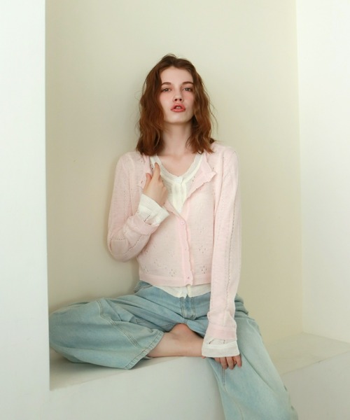 mic by Olu.（ミックバイオルドット）の「パンチングカーディガン（カーディガン/ボレロ・レディース・ホワイト/ピンク/ブルー・FREE）」の5枚目の写真