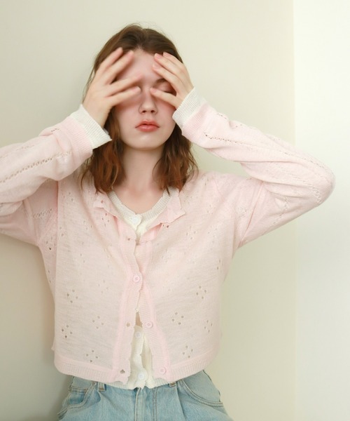 mic by Olu.（ミックバイオルドット）の「パンチングカーディガン（カーディガン/ボレロ・レディース・ホワイト/ピンク/ブルー・FREE）」の8枚目の写真