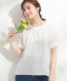 DRESKIP | 【S-LL】大人世代の上品な甘さ 刺繍レース切り替えトップス(Tシャツ/カットソー)