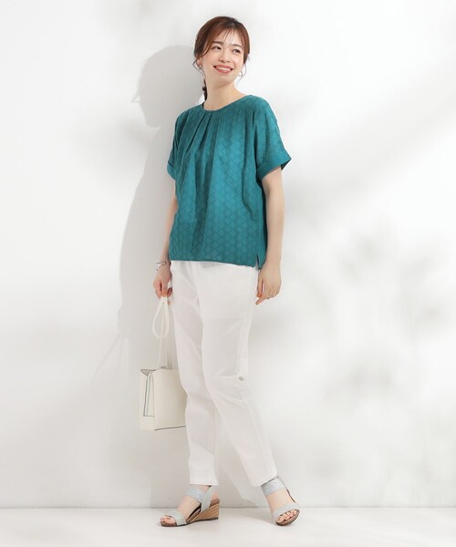 DRESKIP(ドレスキップ)の「インでもアウトでも 上品な甘さの 刺繍レース切替トップス(Tシャツ/カットソー・レディース・オフホワイト/ブルー系その他/イエロー/ブラック・02/01/04/03)」の11枚目の写真