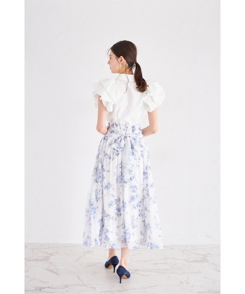 セール】3WAYウエストリボン付きフラワープリントフレアスカート