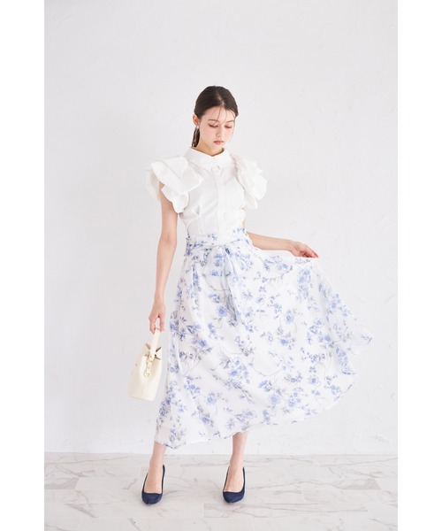 tocco closet(トッコ クローゼット)の「3WAYウエストリボン付きフラワープリントフレアスカート(スカート・レディース・ピンク/ブルー・M)」の13枚目の写真