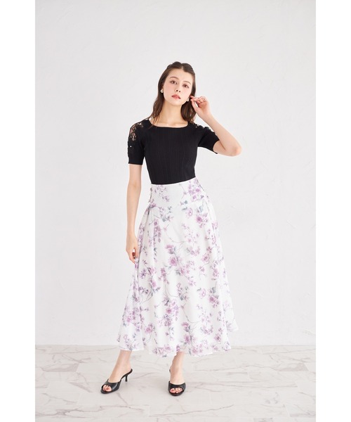 tocco closet(トッコ クローゼット)の「3WAYウエストリボン付きフラワープリントフレアスカート(スカート・レディース・ピンク/ブルー・M)」の18枚目の写真