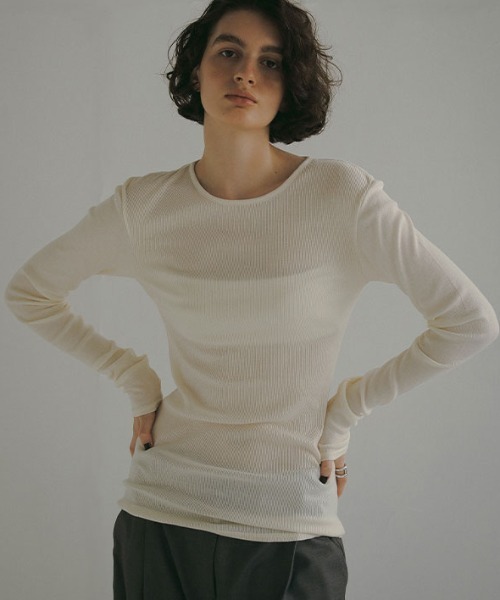 ETRE TOKYO（エトレトウキョウ）の「DEPENDREシアーロンTee（Tシャツ/カットソー・レディース・ホワイト/ブラウン/アイボリー/ブラック・FREE）」の2枚目の写真