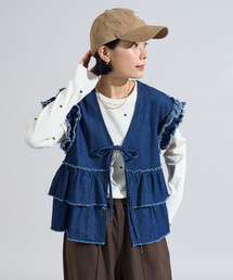 フリル付きネイビーベスト UNITED ARROWS】 フリル付きニットベスト ネイビー