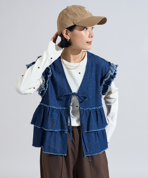 FREAK'S STORE(フリークスストア)の「RED KAP × FREAK'S STORE/レッドキャップ 別注 フリルベスト<セットアップ対応>(ベスト・レディース・ナチュラル/ブラウン/その他16/ネイビー・フリ-)」の4枚目の写真