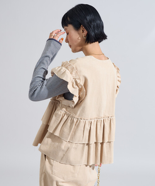 FREAK'S STORE(フリークスストア)の「RED KAP × FREAK'S STORE/レッドキャップ 別注 フリルベスト<セットアップ対応>(ベスト・レディース・ナチュラル/ブラウン/その他16/ネイビー・フリ-)」の10枚目の写真