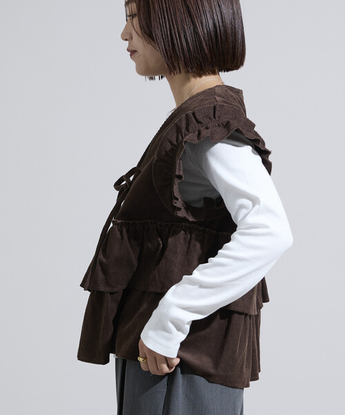 FREAK'S STORE(フリークスストア)の「RED KAP × FREAK'S STORE/レッドキャップ 別注 フリルベスト<セットアップ対応>(ベスト・レディース・ナチュラル/ブラウン/その他16/ネイビー・フリ-)」の14枚目の写真