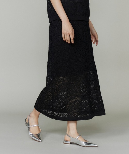 INED(イネド)の「レース柄ニットスカート【セットアップ対応】(スカート・レディース・ブラック・9号)」の1枚目の写真