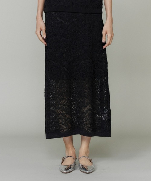 INED(イネド)の「レース柄ニットスカート【セットアップ対応】(スカート・レディース・ブラック・9号)」の6枚目の写真