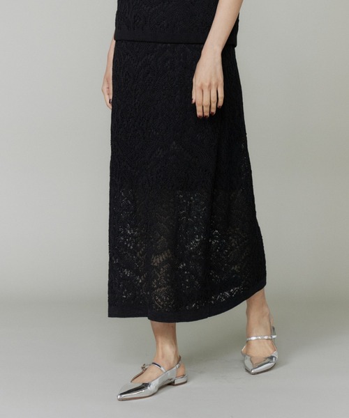 INED(イネド)の「レース柄ニットスカート【セットアップ対応】(スカート・レディース・ブラック・9号)」の7枚目の写真